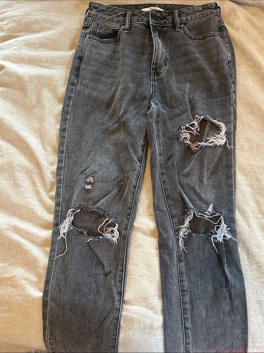 PacSun Black Washed Straight-Leg Ripped Jeans